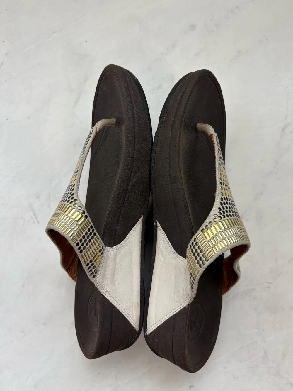 Fitflop Size 8 Beige Gold Aztec Chanda Platform Sandals Wedge Travel Resortwear